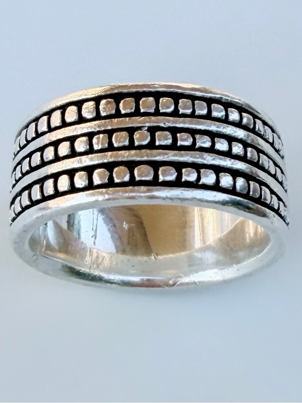 James Avery Retired Sterling Silver Wide Band Ring Triple Row Dotted Size 10.5